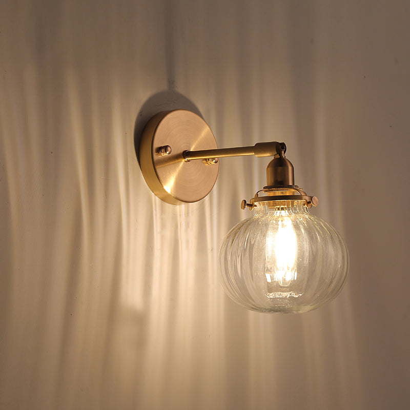 Sikunuo | Pumpkin Shadow Glass Wall Mount Light Antique Style 1-Light Nightstand Wall Lighting Fixture