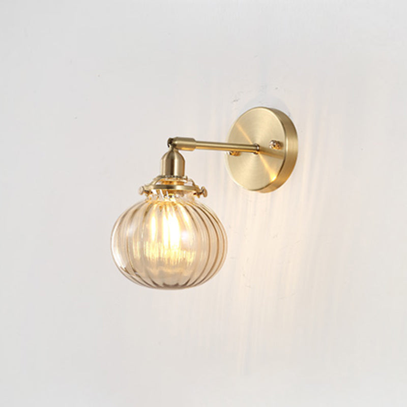 Sikunuo | Pumpkin Shadow Glass Wall Mount Light Antique Style 1-Light Nightstand Wall Lighting Fixture