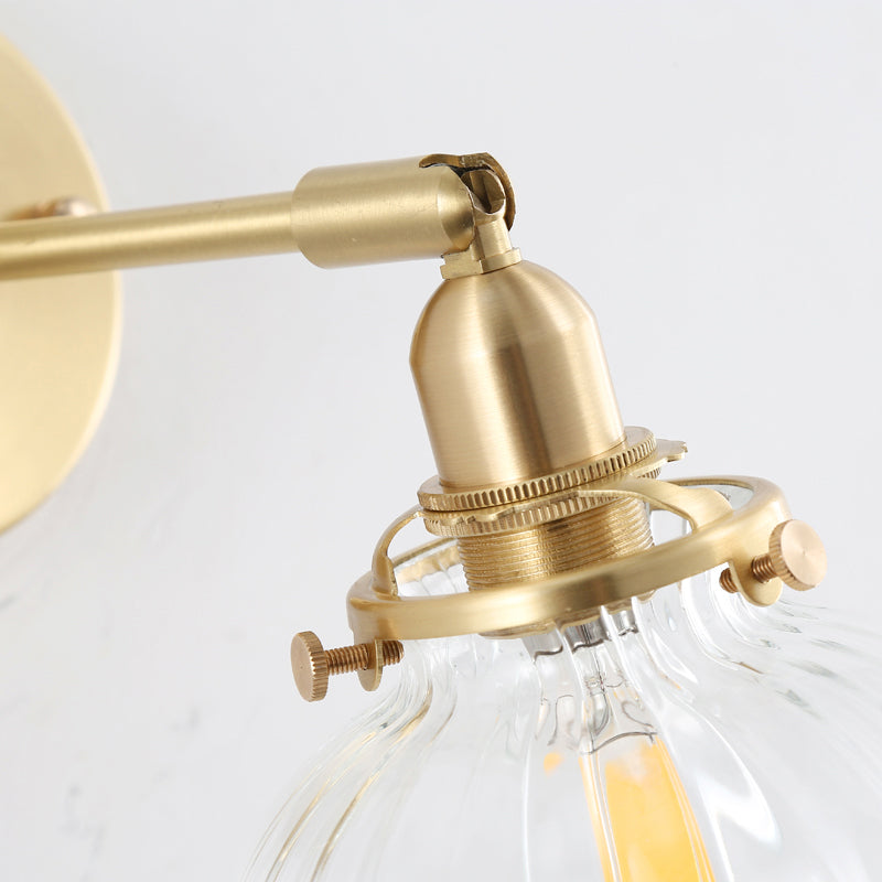 Sikunuo | Pumpkin Shadow Glass Wall Mount Light Antique Style 1-Light Nightstand Wall Lighting Fixture