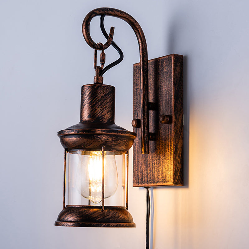Sikunuo | Iron Lantern Wall Light Retro Style Single Bulb Restaurant Wall Lighting Fixture in Bronze