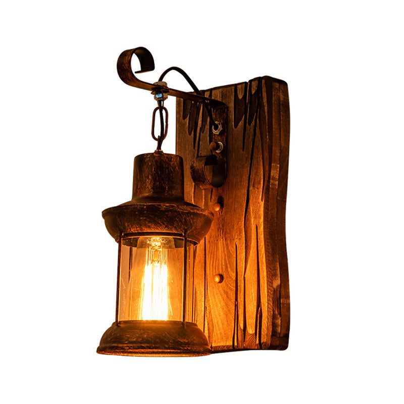 Sikunuo | Industrial Lantern Wall Mount Light 1-Light Iron Wall Light with Clear Glass Shade for Restaurant