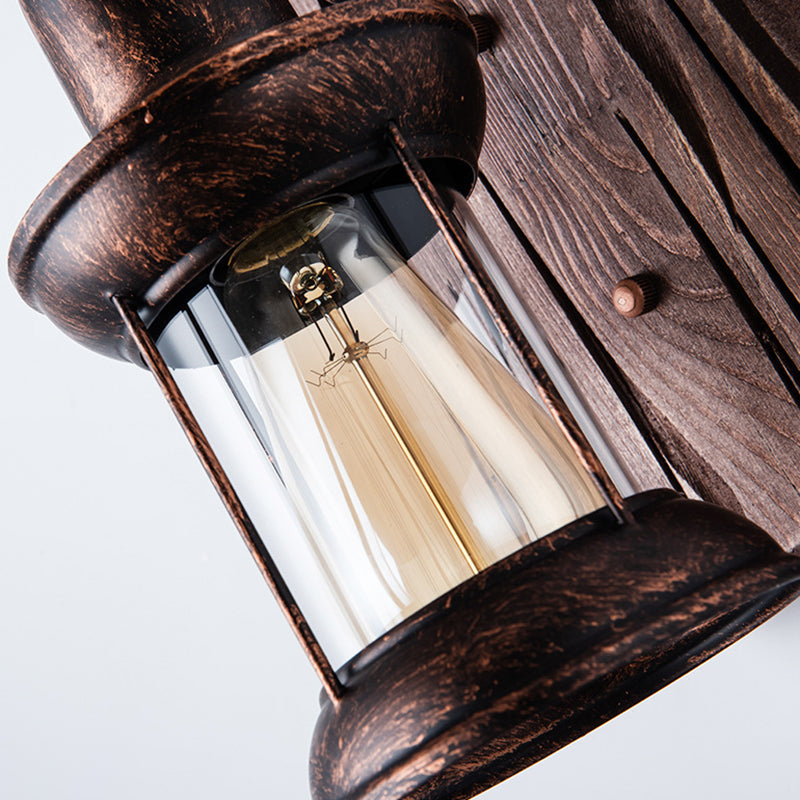 Sikunuo | Industrial Lantern Wall Mount Light 1-Light Iron Wall Light with Clear Glass Shade for Restaurant