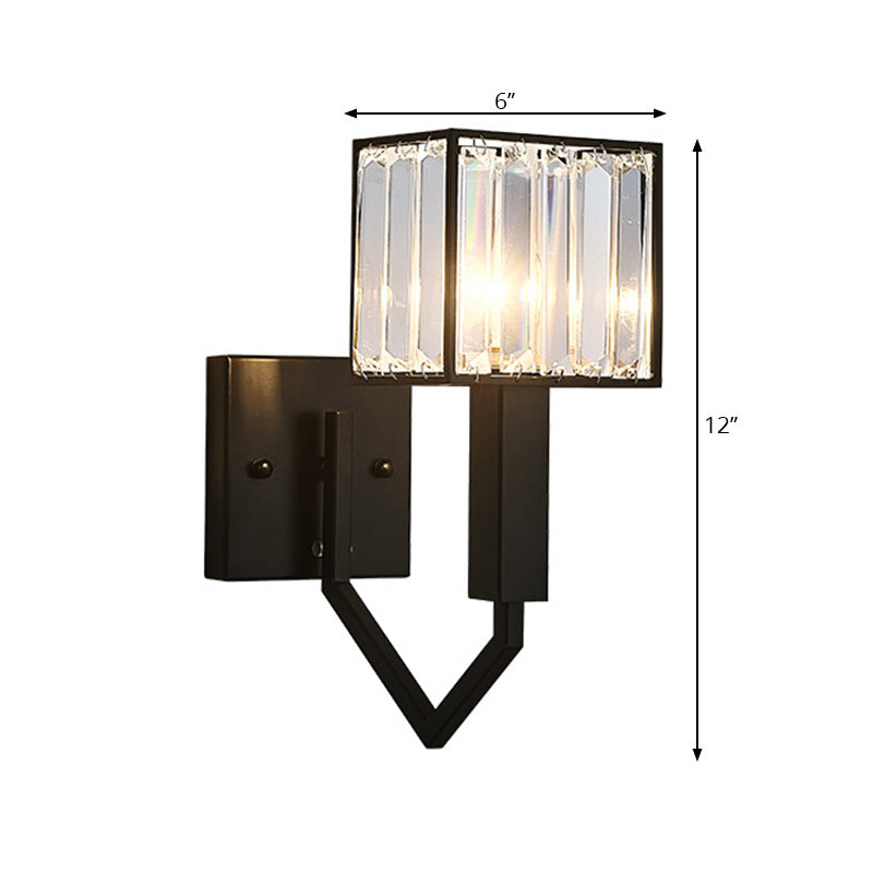 Sikunuo | Black Version Rectangular Wall Lamp Modernist Style 1 Light Clear Crystal and Metal Wall Sconce