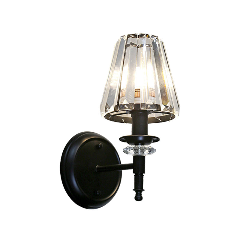 Sikunuo | Clear Crystal Cone Wall Mount Light Contemporary Style 1 Bulb Black Surface Wall Light for Bedroom