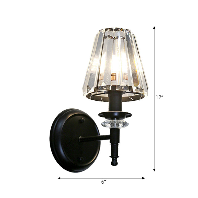 Sikunuo | Clear Crystal Cone Wall Mount Light Contemporary Style 1 Bulb Black Surface Wall Light for Bedroom