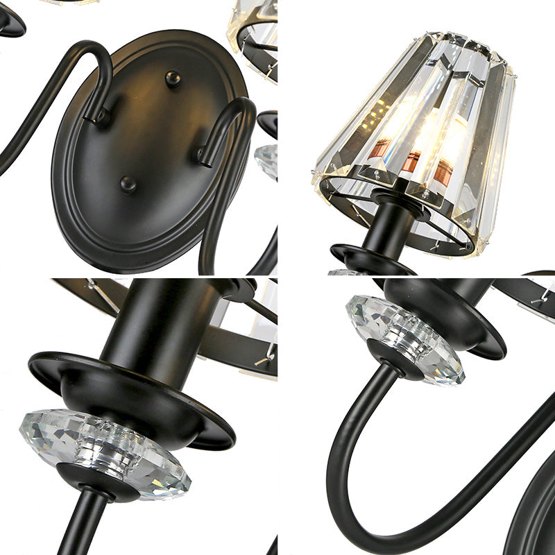 Sikunuo | Clear Crystal Cone Wall Mount Light Contemporary Style 1 Bulb Black Surface Wall Light for Bedroom