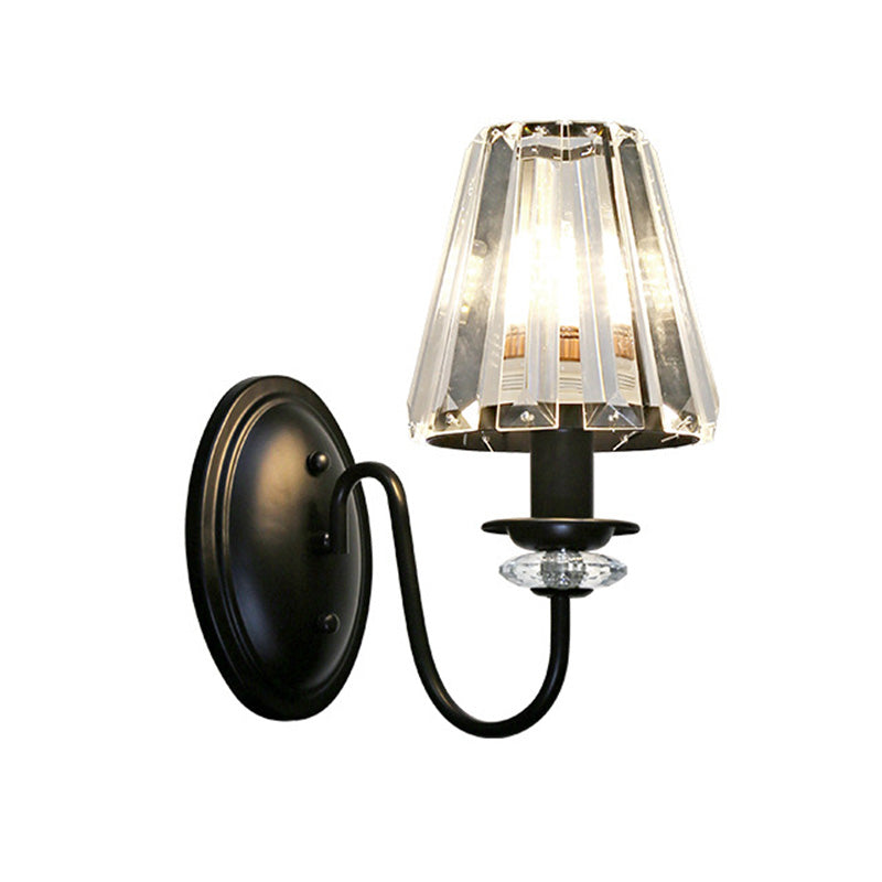 Sikunuo | Clear Crystal Cone Wall Mount Light Contemporary Style 1 Bulb Black Surface Wall Light for Bedroom