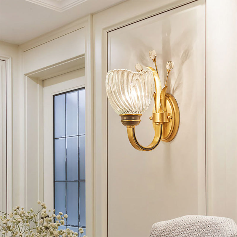 Sikunuo | Modernist 1/2-Light Wall Lighting with Clear Crystal Shade Brass Finish Wall Lamp for Living Room