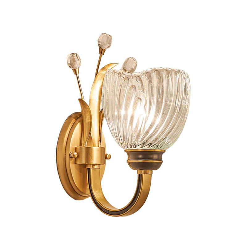 Sikunuo | Modernist 1/2-Light Wall Lighting with Clear Crystal Shade Brass Finish Wall Lamp for Living Room
