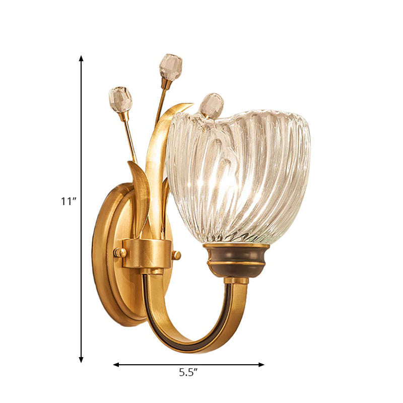 Sikunuo | Modernist 1/2-Light Wall Lighting with Clear Crystal Shade Brass Finish Wall Lamp for Living Room