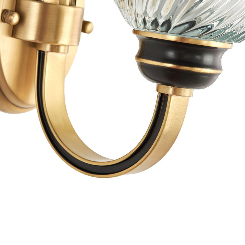 Sikunuo | Modernist 1/2-Light Wall Lighting with Clear Crystal Shade Brass Finish Wall Lamp for Living Room