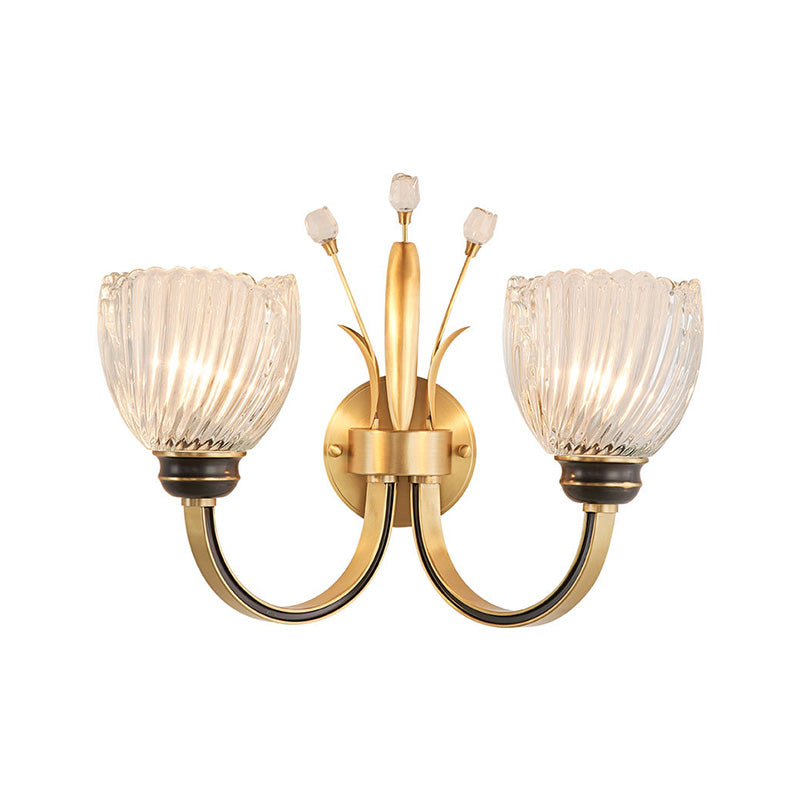 Sikunuo | Modernist 1/2-Light Wall Lighting with Clear Crystal Shade Brass Finish Wall Lamp for Living Room
