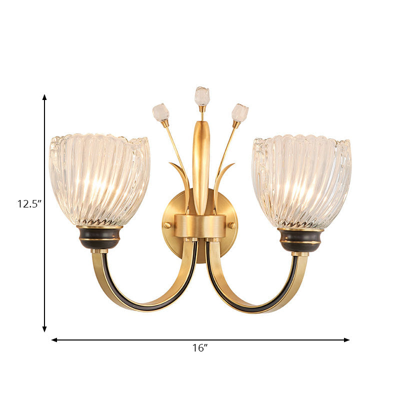 Sikunuo | Modernist 1/2-Light Wall Lighting with Clear Crystal Shade Brass Finish Wall Lamp for Living Room
