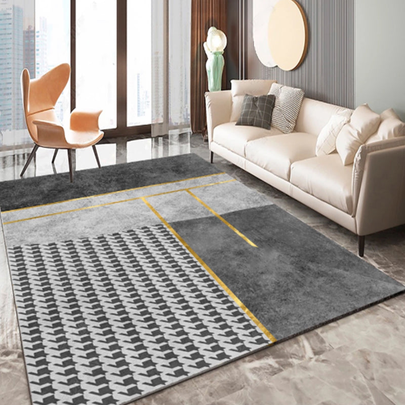 Sikunuo | Multi-Color Living Room Carpet Casual Geometric Print Indoor Carpet Polypropylene Pet-Friendly Washable Carpet