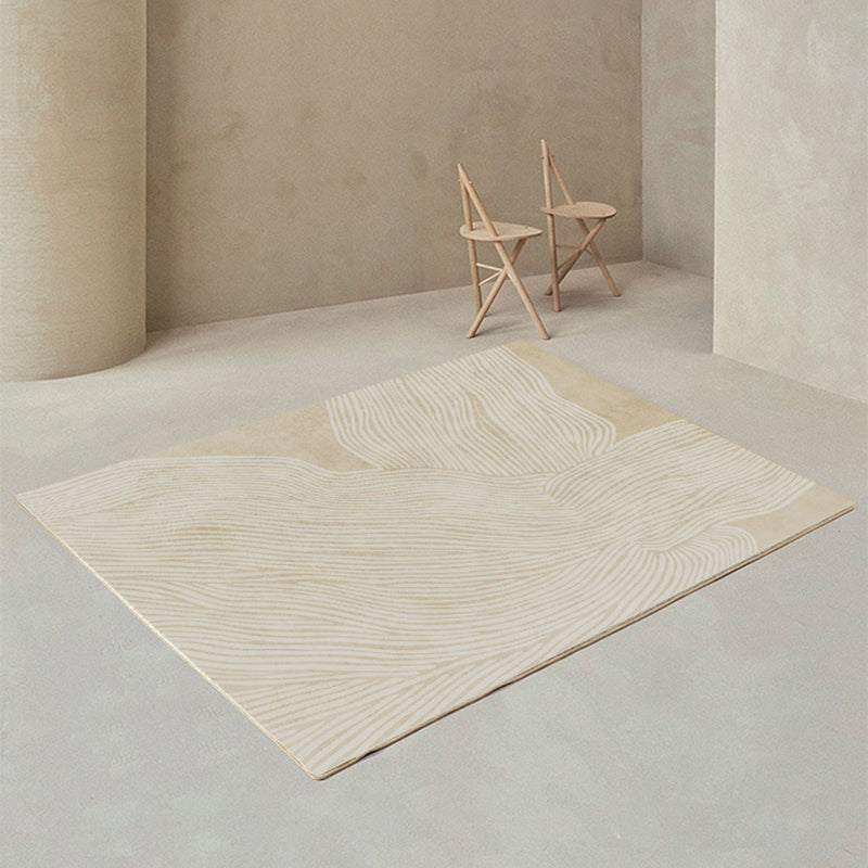 Sikunuo | Modern Home Decor Rug Beige Abstract Printed Area Rug Cotton Blend Non-Slip Machine Washable Rug