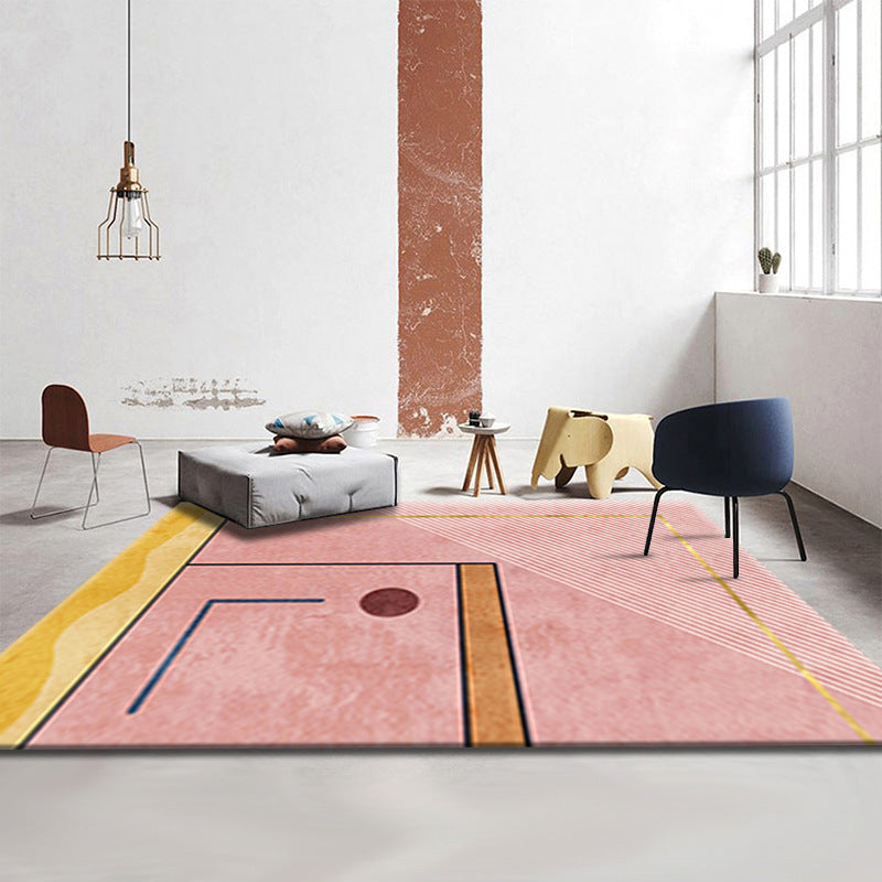 Sikunuo | Simple Luxury Rug Multicolored Color Blocks Rug Pet Friendly Stain Resistant Indoor Rug for Living Room