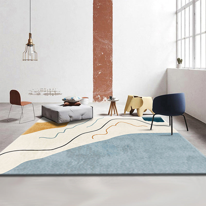 Sikunuo | Simple Luxury Rug Multicolored Color Blocks Rug Pet Friendly Stain Resistant Indoor Rug for Living Room