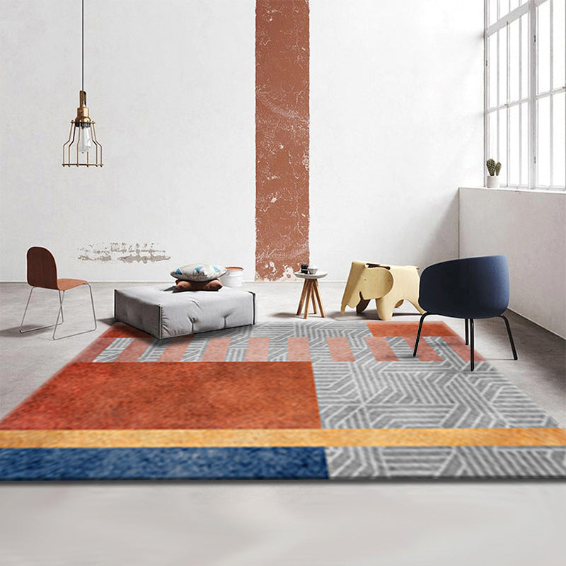 Sikunuo | Simple Luxury Rug Multicolored Color Blocks Rug Pet Friendly Stain Resistant Indoor Rug for Living Room