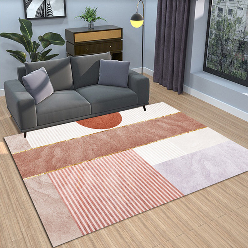 Sikunuo | Modern Living Room Rug Morandi Color Color Block Area Rug Synthetic Non-Slip Washable Rug