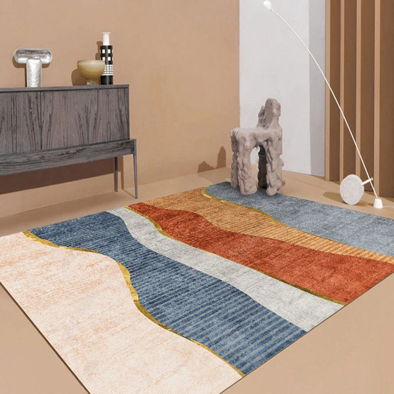 Sikunuo | Modern Living Room Rug Morandi Color Color Block Area Rug Synthetic Non-Slip Washable Rug