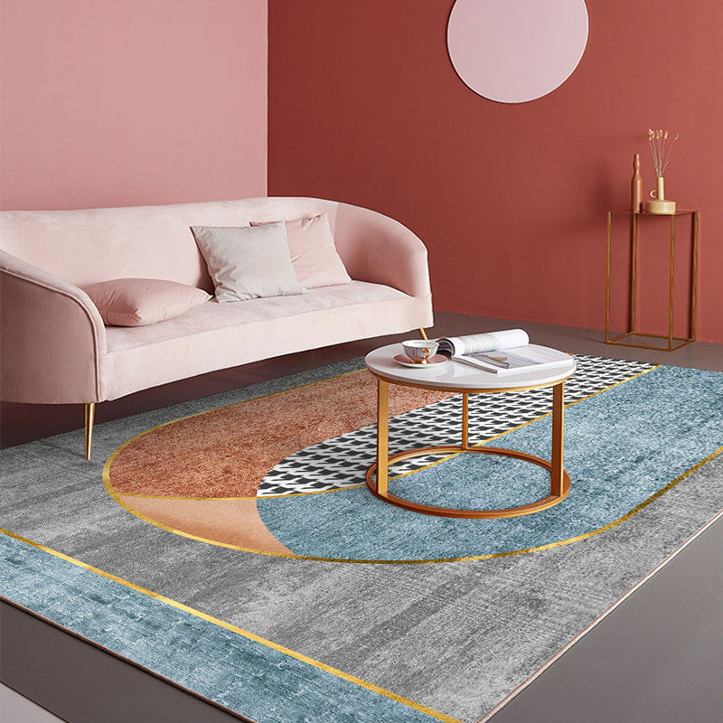 Sikunuo | Modern Living Room Rug Morandi Color Color Block Area Rug Synthetic Non-Slip Washable Rug