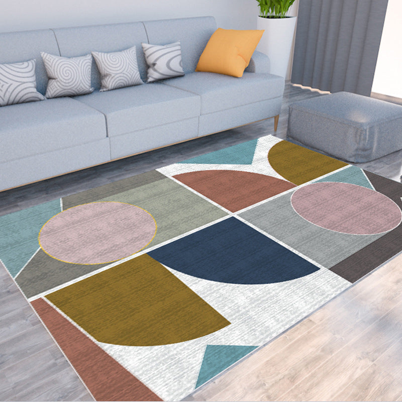 Sikunuo | Morandi Color Color Block Carpet Polypropylene Southwest Carpet Stain Resistant Non-Slip Backing Carpet for Rooms