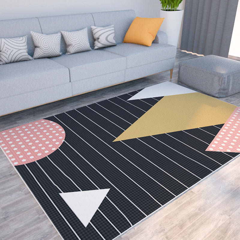 Sikunuo | Morandi Color Color Block Carpet Polypropylene Southwest Carpet Stain Resistant Non-Slip Backing Carpet for Rooms