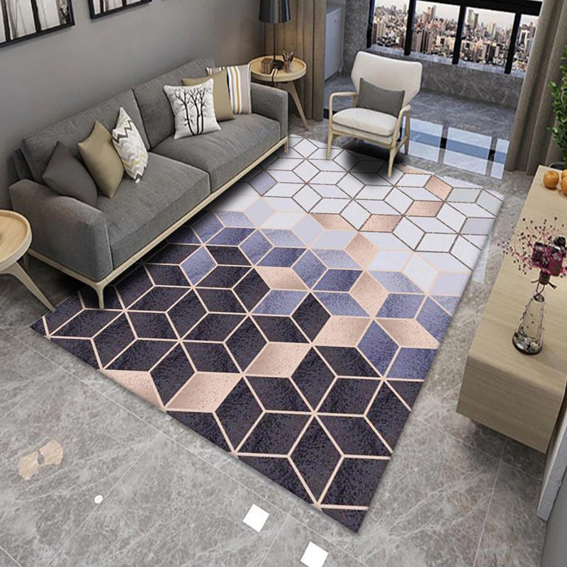Sikunuo | Modern Living Room Rug Multicolor Color Block Area Rug Polyester Non-Slip Machine Washable Rug