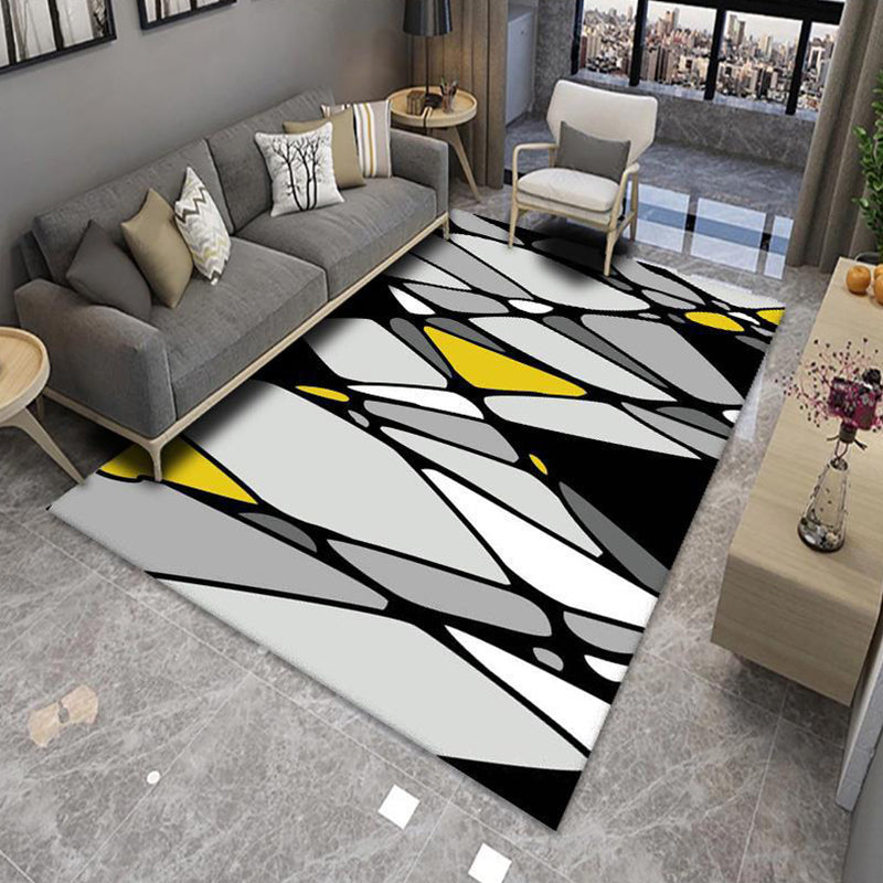 Sikunuo | Modern Living Room Rug Multicolor Color Block Area Rug Polyester Non-Slip Machine Washable Rug