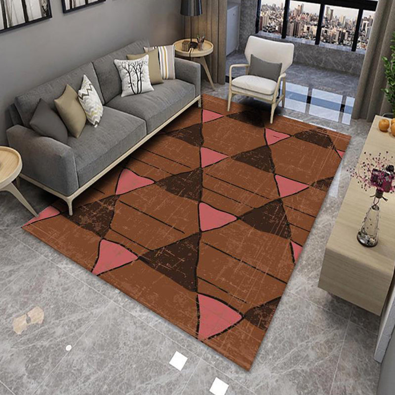 Sikunuo | Modern Living Room Rug Multicolor Color Block Area Rug Polyester Non-Slip Machine Washable Rug