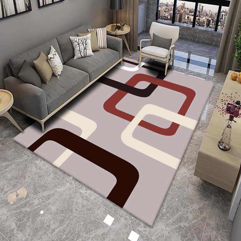 Sikunuo | Modern Living Room Rug Multicolor Color Block Area Rug Polyester Non-Slip Machine Washable Rug