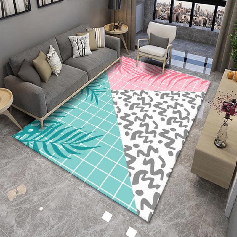Sikunuo | Modern Living Room Rug Multicolor Color Block Area Rug Polyester Non-Slip Machine Washable Rug