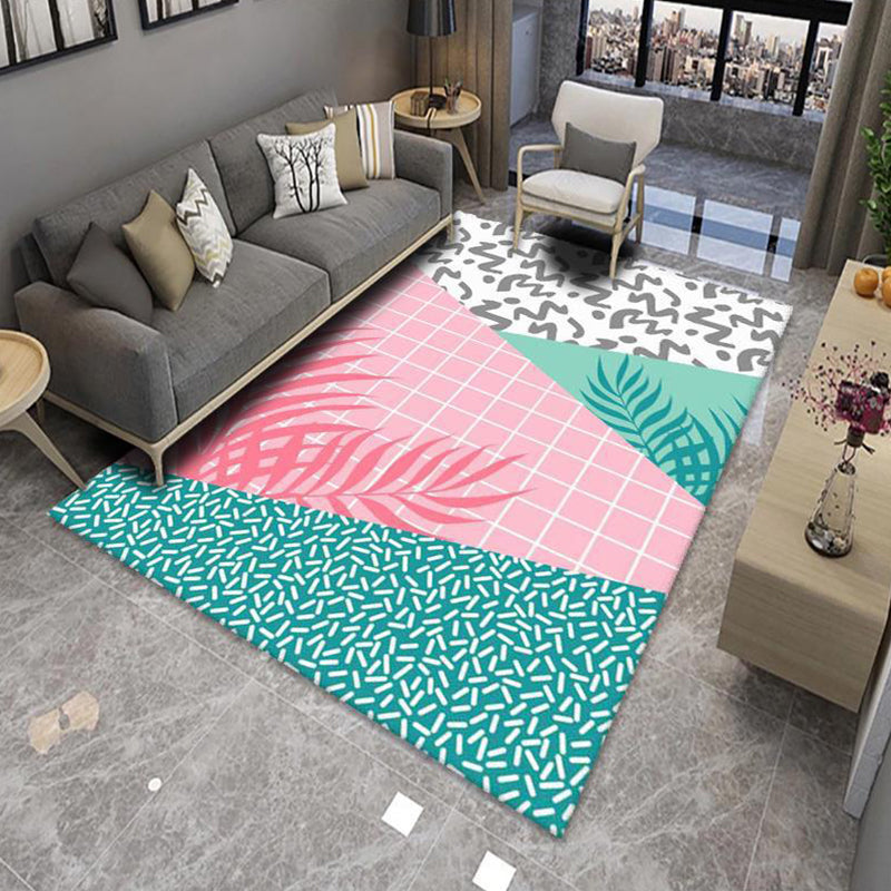 Sikunuo | Modern Living Room Rug Multicolor Color Block Area Rug Polyester Non-Slip Machine Washable Rug