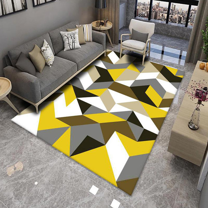 Sikunuo | Modern Living Room Rug Multicolor Color Block Area Rug Polyester Non-Slip Machine Washable Rug