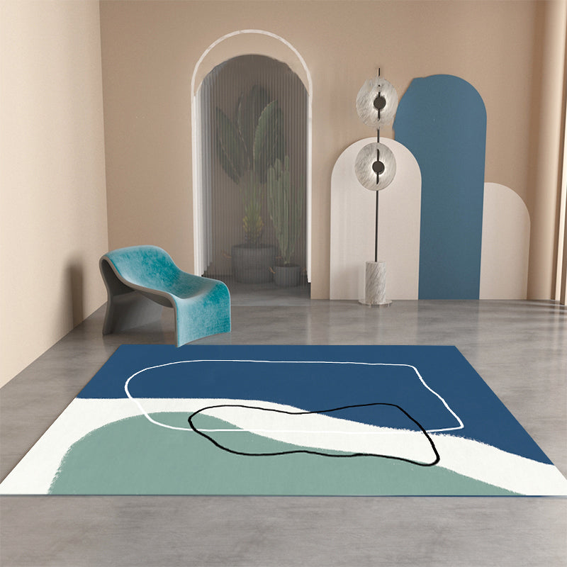 Sikunuo | Morandi-color western carpet cotton blend color block rug anti-slip backing washable rug for bedroom