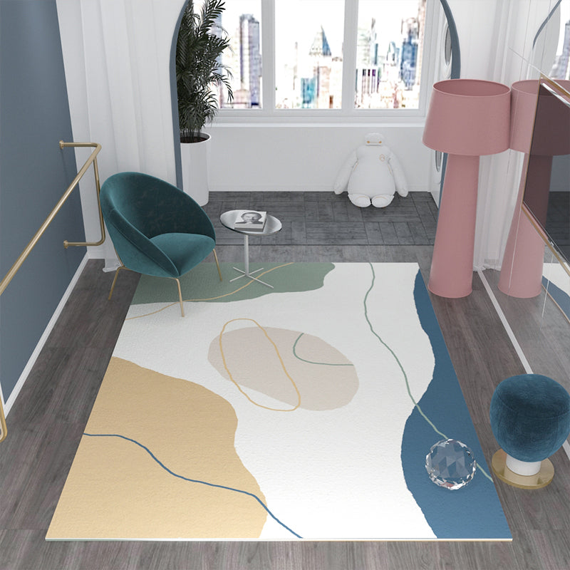 Sikunuo | Morandi-color western carpet cotton blend color block rug anti-slip backing washable rug for bedroom