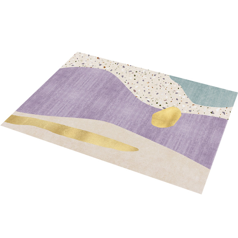 Sikunuo | Calming Color Block Carpet Multicolored Cotton Blend Indoor Carpet Non-Slip Back Machine Washable Carpet for Space