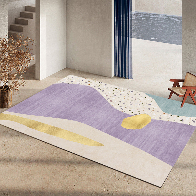 Sikunuo | Calming Color Block Carpet Multicolored Cotton Blend Indoor Carpet Non-Slip Back Machine Washable Carpet for Space
