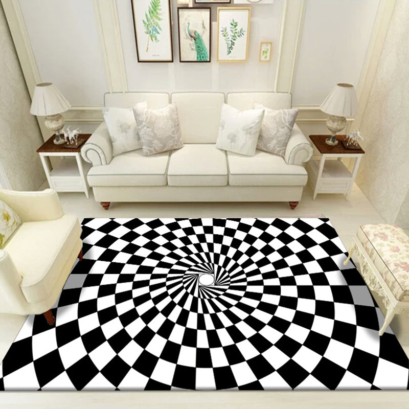 Sikunuo | Multicolored unique rug polyester 3D checkerboard area rug easy care pet-friendly indoor rug for living room