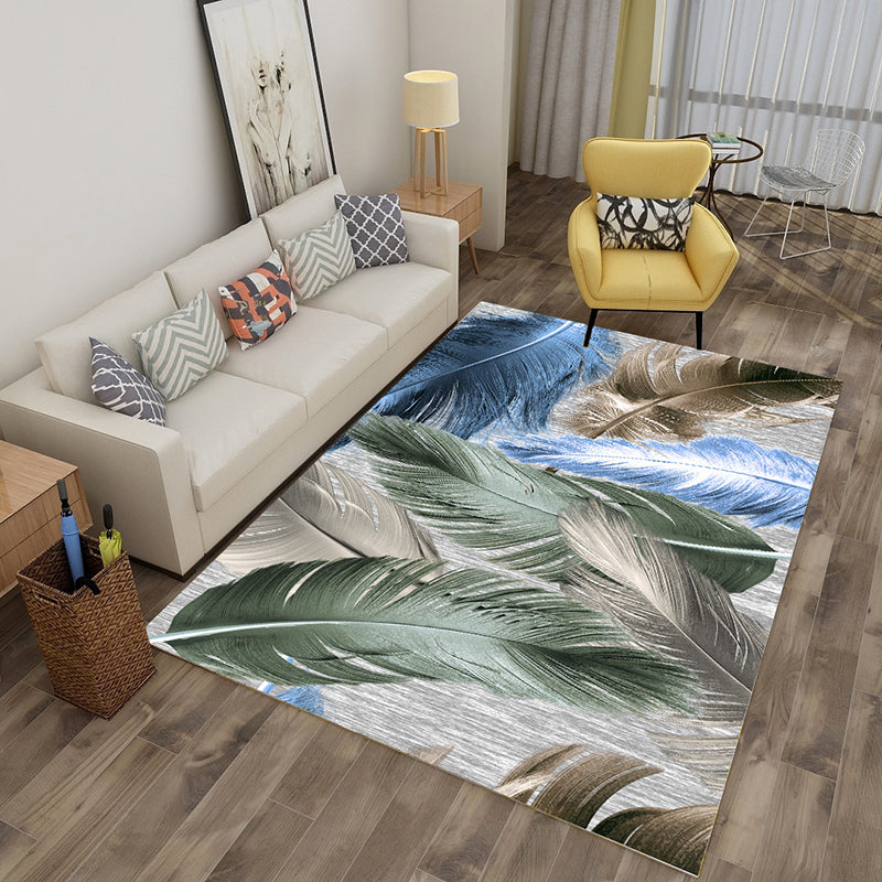 Sikunuo | Multicolor tropical rug polyester plant-printed rug non-slip back pet-friendly rug for living room