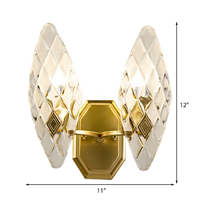 Sikunuo | Clear Crystal Diamond Wall Light Modern Style 1/2-Head Brass Wall Lamp for Living Room