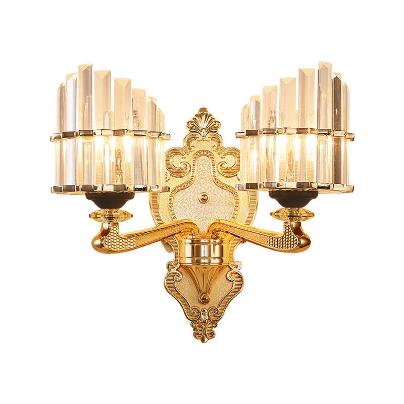 Sikunuo | Clear Crystal Block Wall Light Modern Style 1/2-Light Wall Lamp with Carved Back in Brass