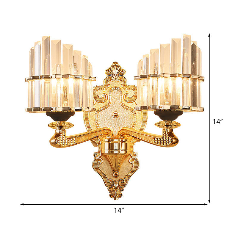 Sikunuo | Clear Crystal Block Wall Light Modern Style 1/2-Light Wall Lamp with Carved Back in Brass