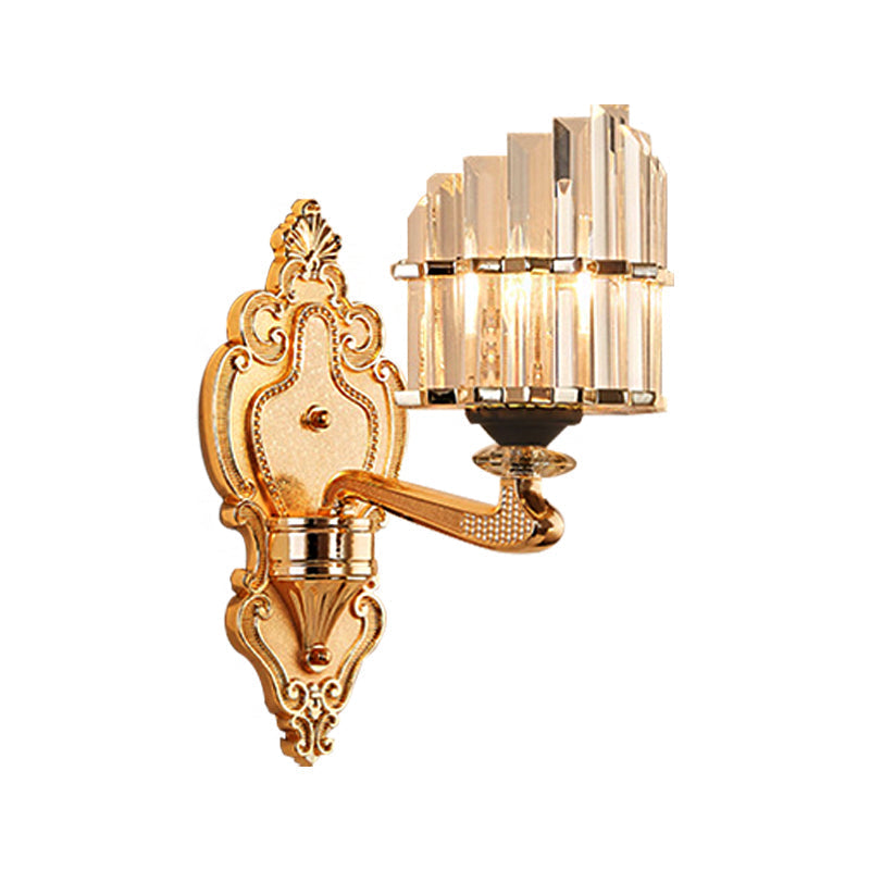 Sikunuo | Clear Crystal Block Wall Light Modern Style 1/2-Light Wall Lamp with Carved Back in Brass