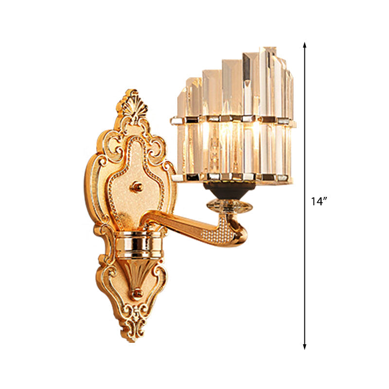 Sikunuo | Clear Crystal Block Wall Light Modern Style 1/2-Light Wall Lamp with Carved Back in Brass