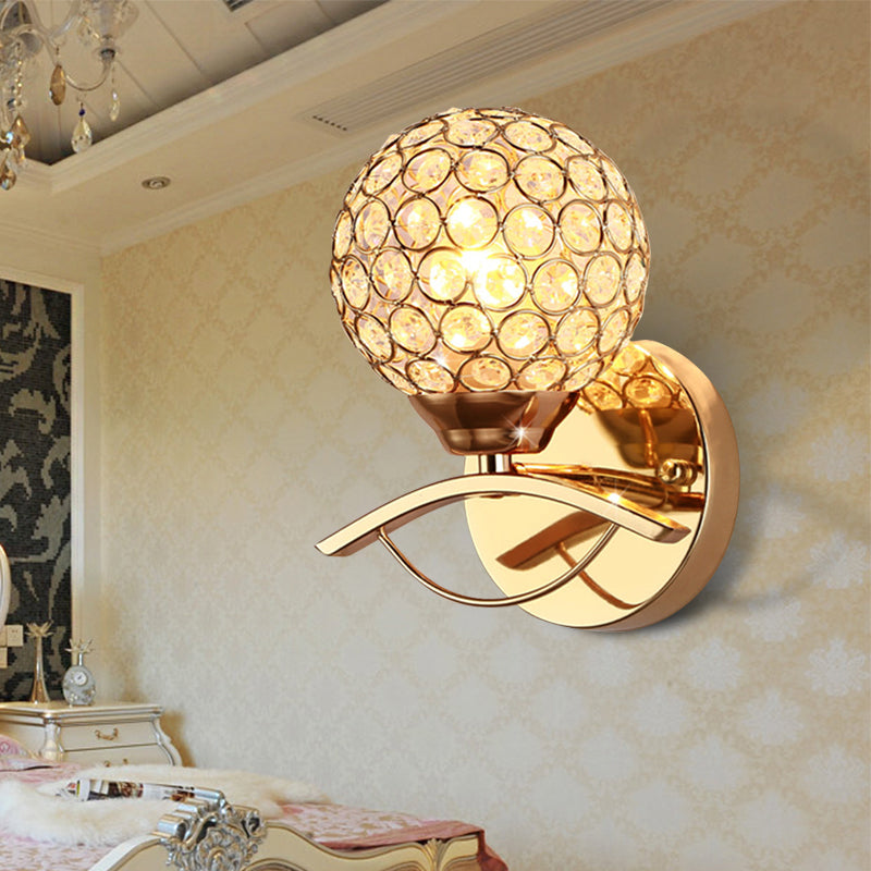Sikunuo | Global Wall Lamp Vintage Style Metal 1 Head Chrome/Gold Wall Lamp with Clear Crystal Beads Decor