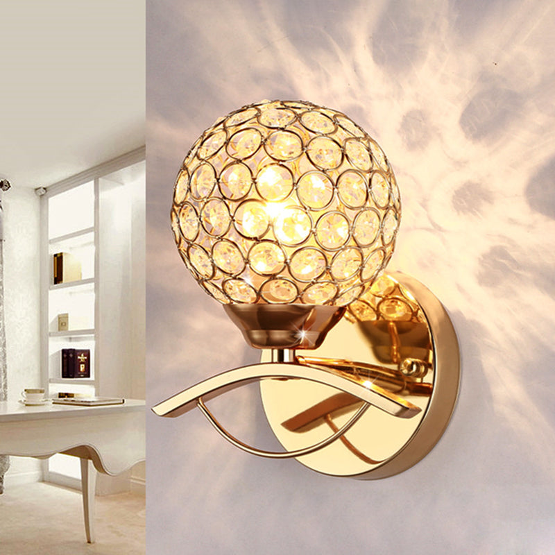 Sikunuo | Global Wall Lamp Vintage Style Metal 1 Head Chrome/Gold Wall Lamp with Clear Crystal Beads Decor