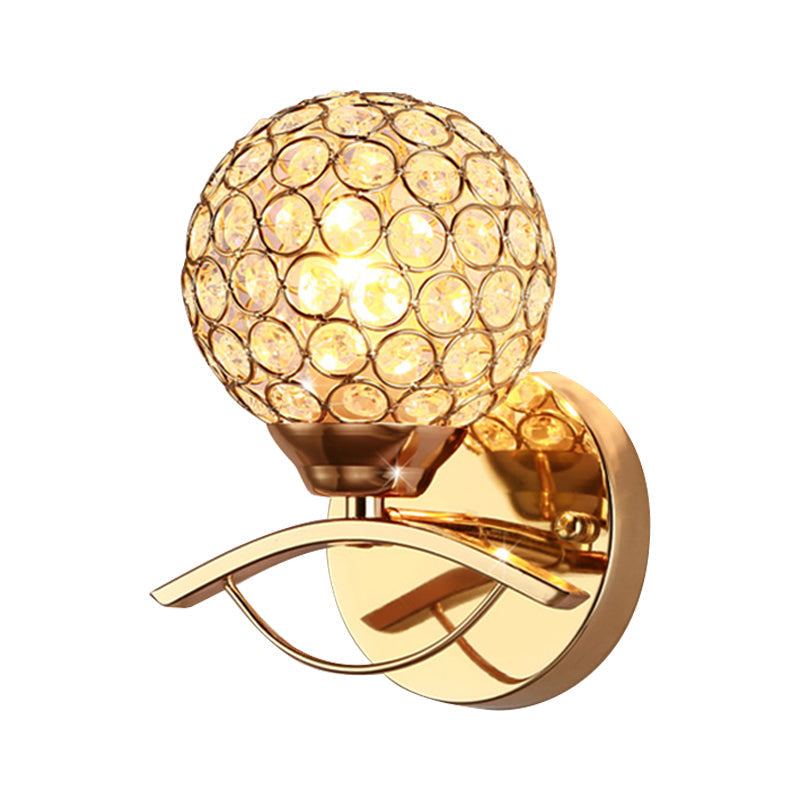 Sikunuo | Global Wall Lamp Vintage Style Metal 1 Head Chrome/Gold Wall Lamp with Clear Crystal Beads Decor