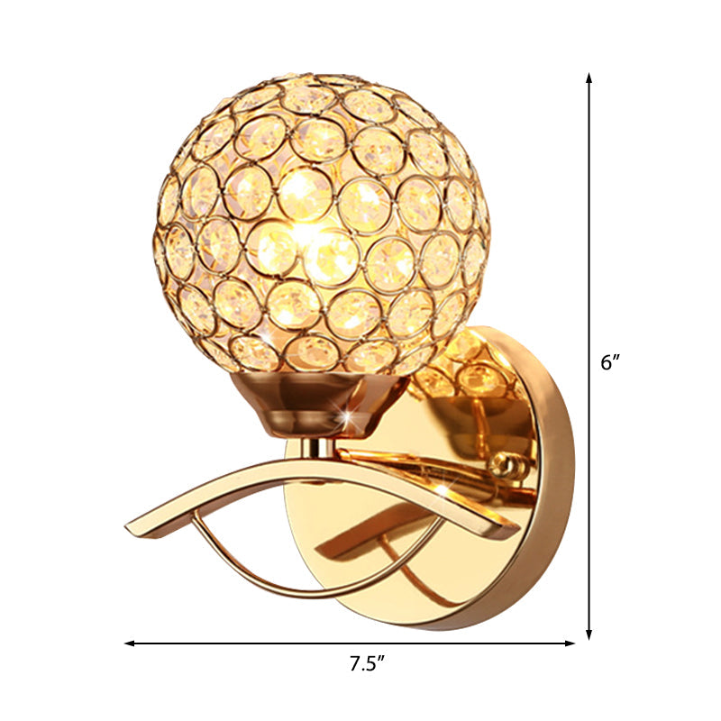 Sikunuo | Global Wall Lamp Vintage Style Metal 1 Head Chrome/Gold Wall Lamp with Clear Crystal Beads Decor