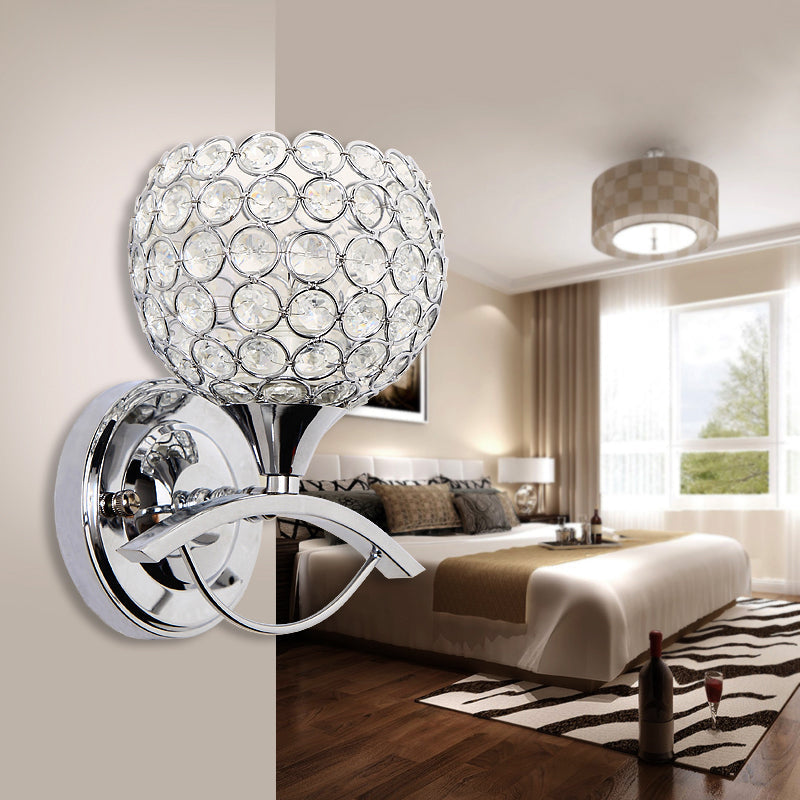 Sikunuo | Global Wall Lamp Vintage Style Metal 1 Head Chrome/Gold Wall Lamp with Clear Crystal Beads Decor